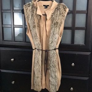 H&M Knit Vest Faux Fur Trim